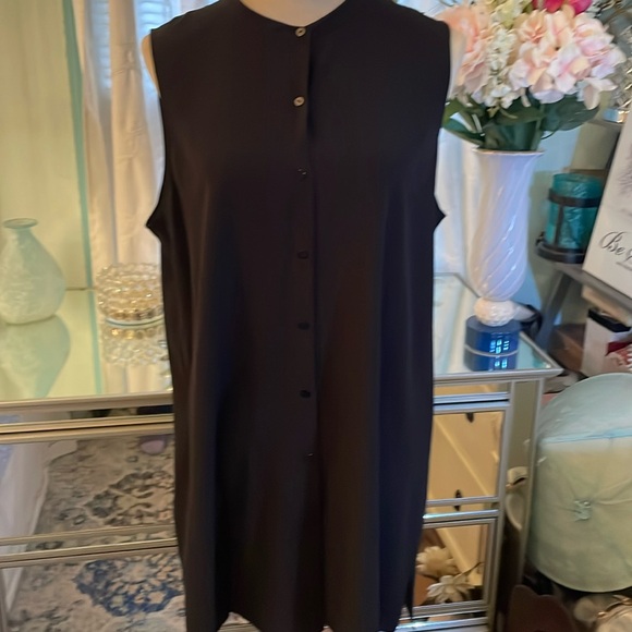 💕 Eileen Fisher Silk Crepe de Chine Sleeveless, Button Front Tunic. L. Perfect. - Picture 2 of 14